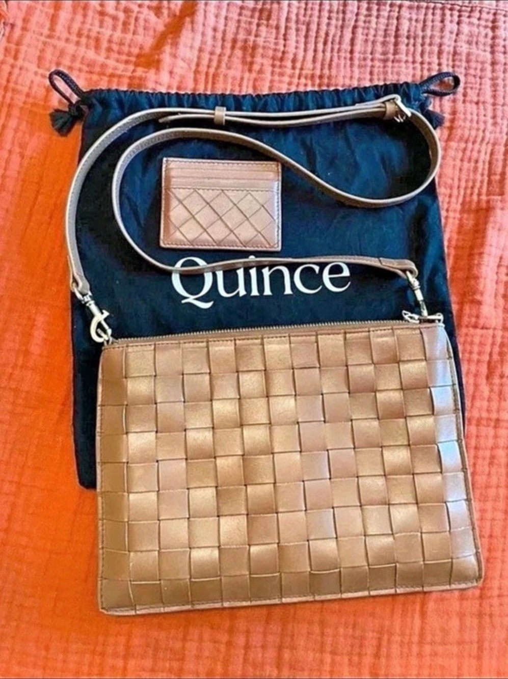 Quince Italian Leather Handwoven Flap Crossbody Bag in Brown & Blue